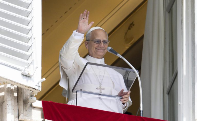 Pope Leo XIV leads the Angelus prayer at the Vatican on his 70th birthday